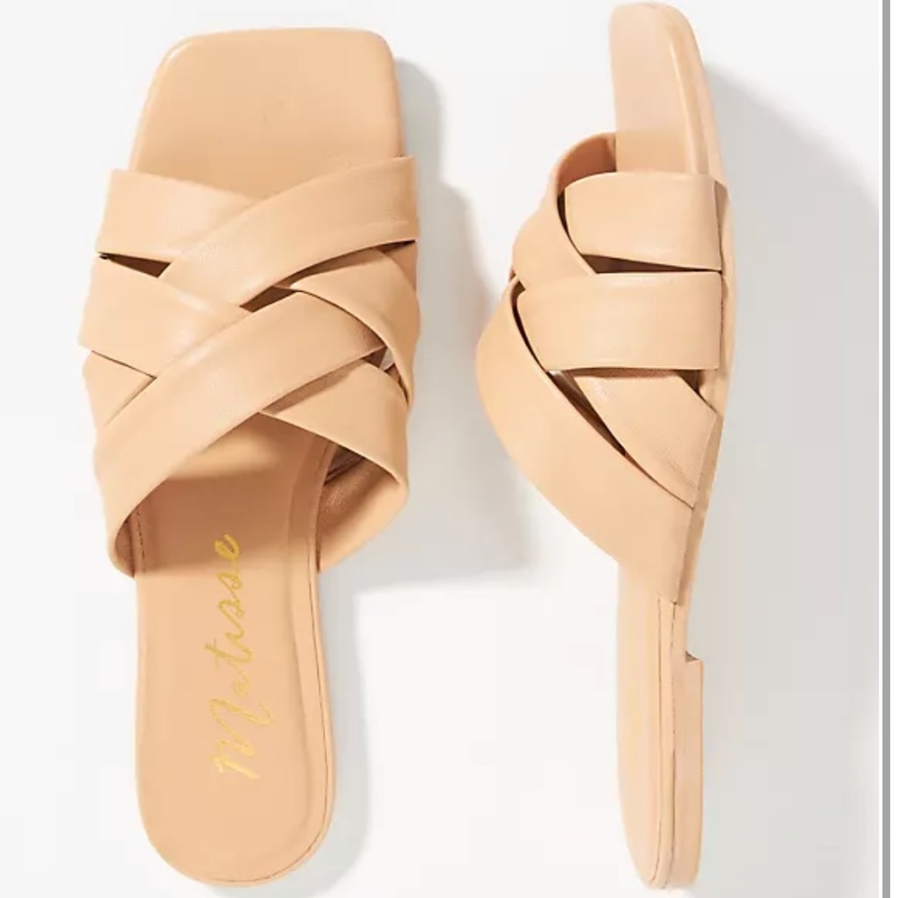 Natural Woven Slide Sandals Matisse Leather Pressure Size 7M Neutral Comfort - Picture 1 of 14